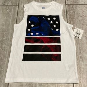 Patriotic white muscle tee,sleeve less crew neck size XS(4-5) go boys